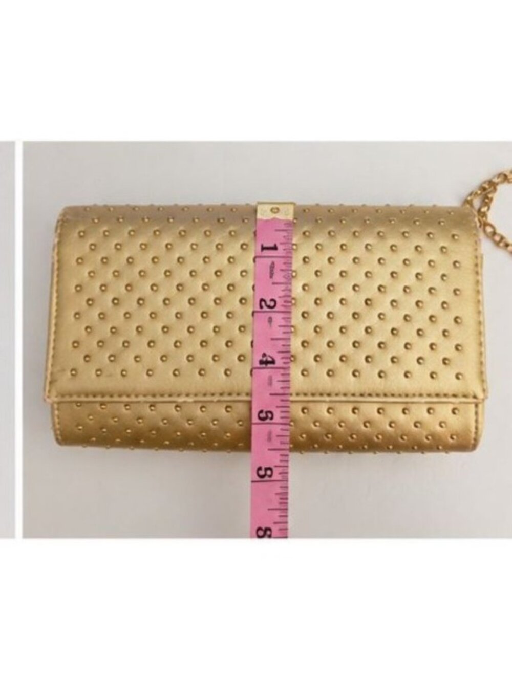 RS Gold Studded Clutch Crossbody Bag Metallic Evening Purse Chain Strap Wallet - Picture 8 of 9